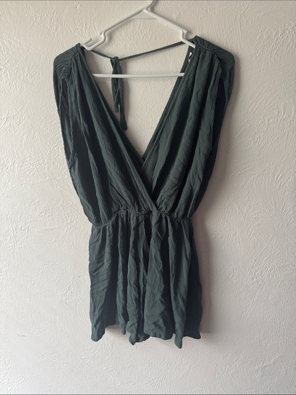 Zenana Outfitters Dark Green V-Neck Romper Dress